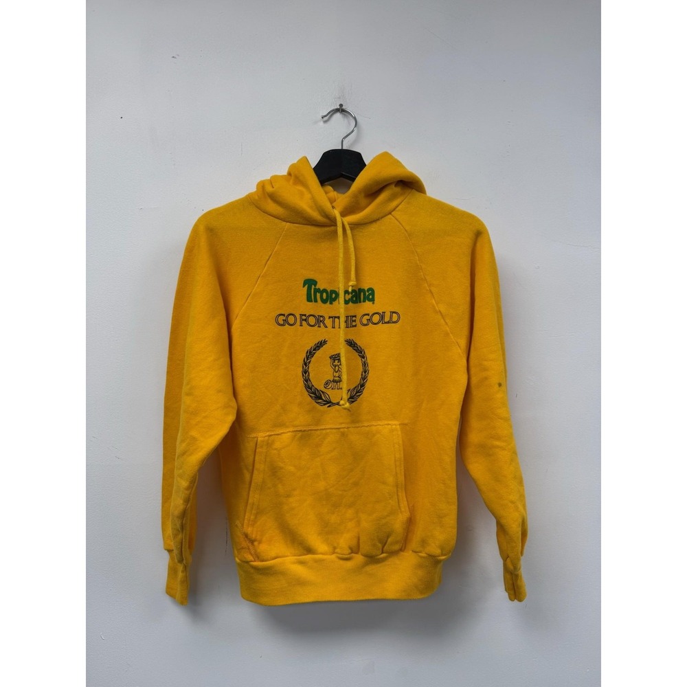 Vintage Tropicana Hoodie Sweatshirt Mens Small Yellow Go For‎ The Gold 80s